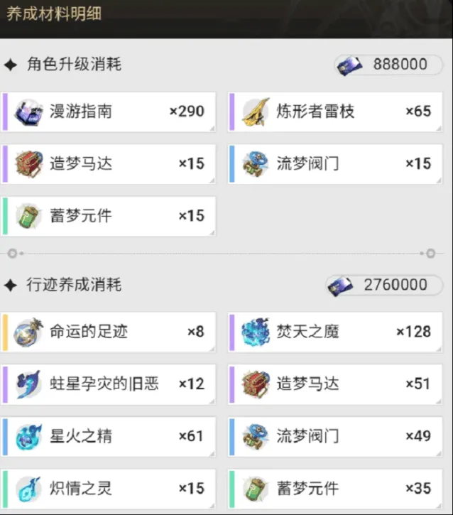 《崩坏星穹铁道》黄泉培养材料大全
