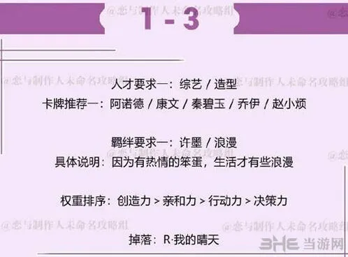 恋与制作人许墨拍摄副本1-3攻略流程