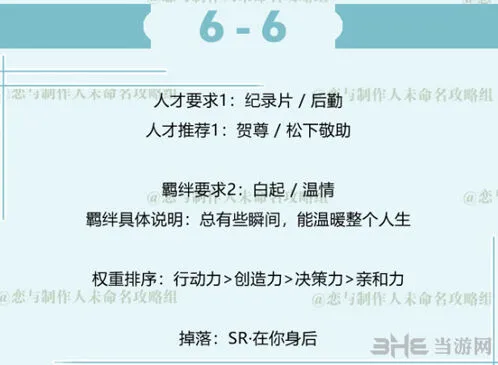 恋与制作人白起拍摄副本第六章6-6通关指南